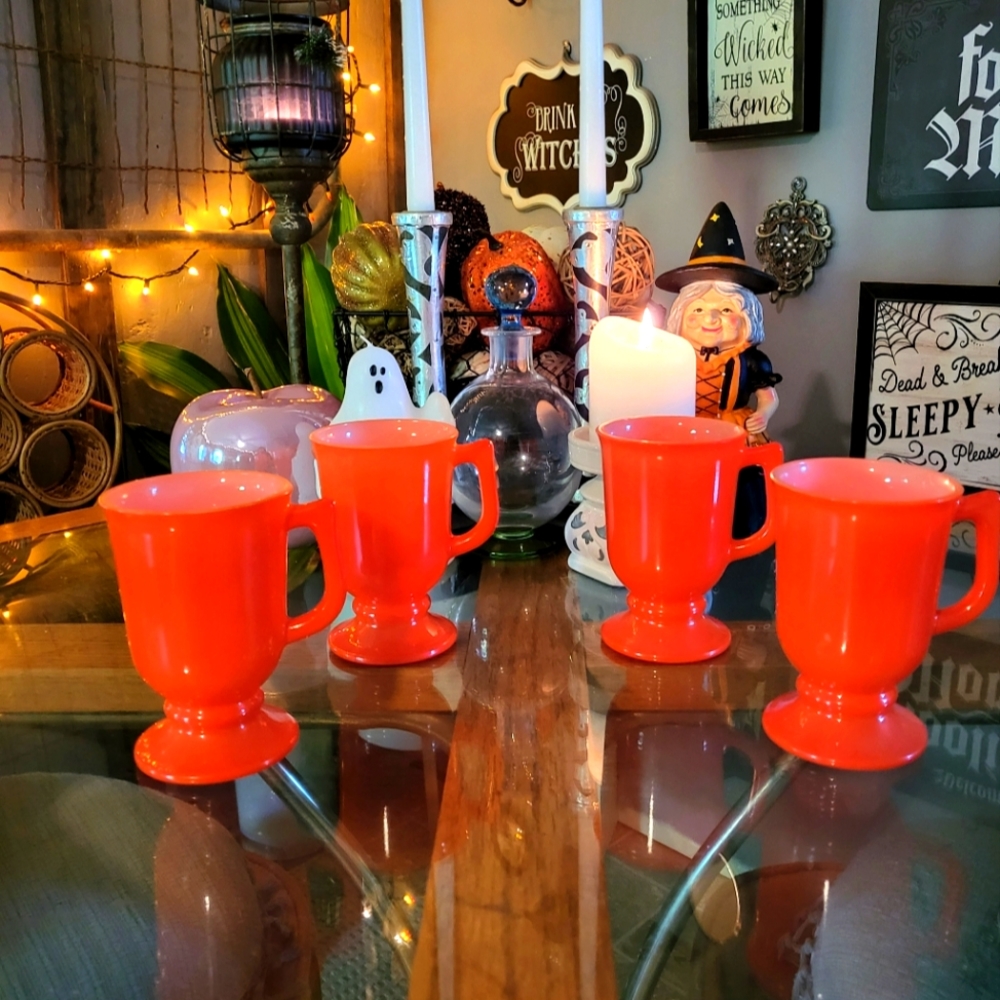 Vintage Orange Milkglass Pedestal Cups